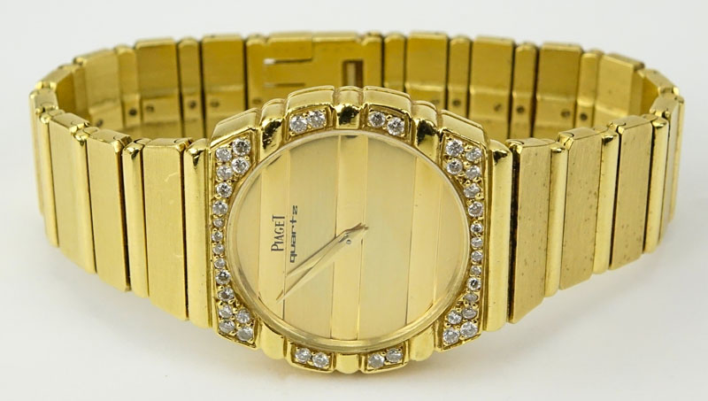 Lady's Vintage Piaget 18 Karat Yellow Gold Bracelet Watch with Diamond Accents and Quartz Movement