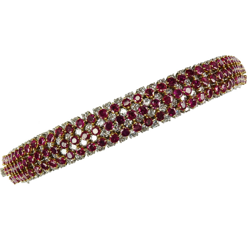 Beautiful Quality Approx. 35.0 Carat Round Brilliant Cut Diamond, 22.0 Carat Round Brilliant Cut Burma Ruby, Platinum and 18 Karat Yellow Gold Bracelet