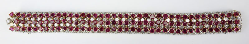 Beautiful Quality Approx. 35.0 Carat Round Brilliant Cut Diamond, 22.0 Carat Round Brilliant Cut Burma Ruby, Platinum and 18 Karat Yellow Gold Bracelet