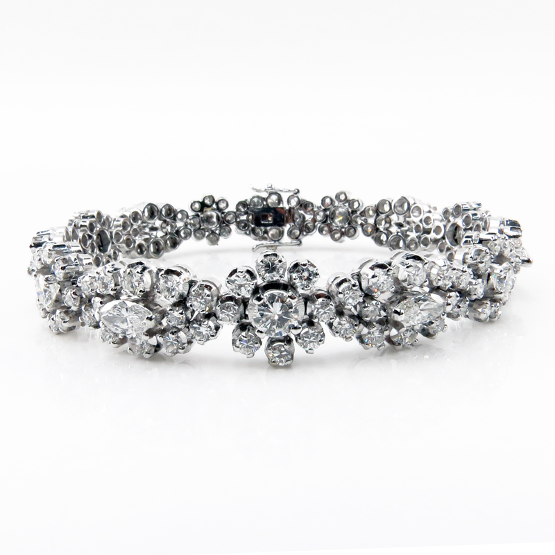 Retro Circa 1950s Approx. 10.75 Carat Round Brilliant Cut Diamond and 18 Karat White Gold Bracelet. Diamonds E-F color, VVS-VS clarity.