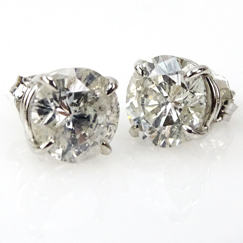 UGS Certified 4.03 Carat TW Round Brilliant Cut Diamond and 14 Karat White Gold Ear Studs