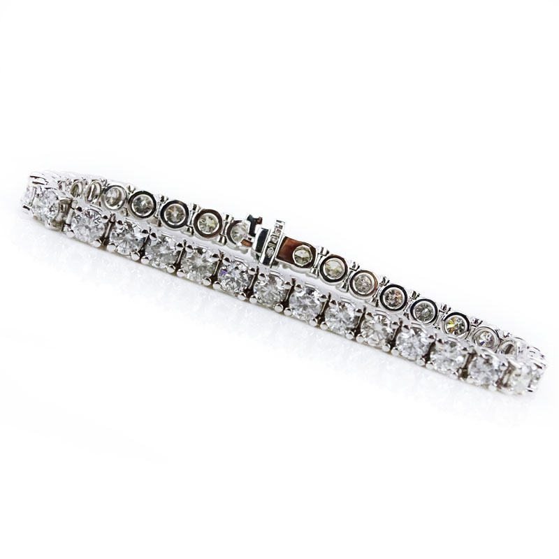 Approx. 12.0 Carat Round Brilliant Cut Diamond and 14 Karat White Gold Line Bracelet.