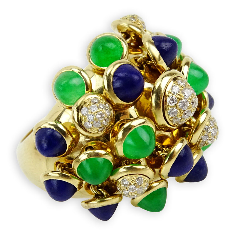 Cartier Diamond, Emerald, Lapis Lazuli and 18 Karat Yellow Gold Ring