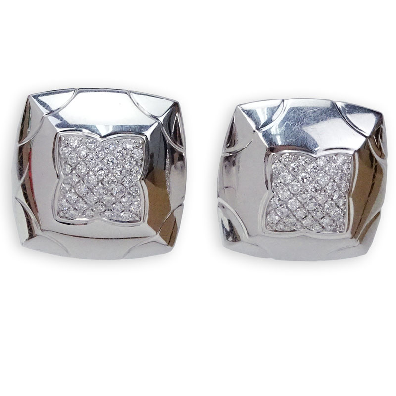 Bulgari Pave Set Round Brilliant Cut Diamond and 18 Karat White Gold Earrings