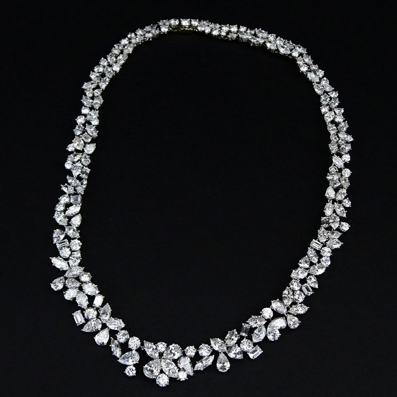 Magnificent Approx. 100.0 Carat Mixed Cut Diamond and Platinum Necklace, Bracelet and Earring Suite