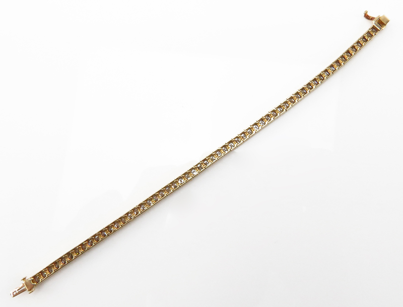 Very Fine Approx. 7.28 Carat Invisible Set Asher Cut Diamond and 18 Karat Yellow Gold Line Bracelet