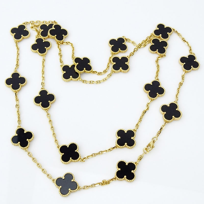 Van Cleef & Arpels 18 Karat Yellow Gold and Black Onyx Alhambra Necklace