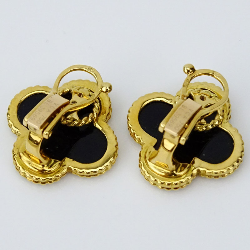 Van Cleef & Arpels 18 Karat Yellow Gold and Black Onyx Alhambra Earrings