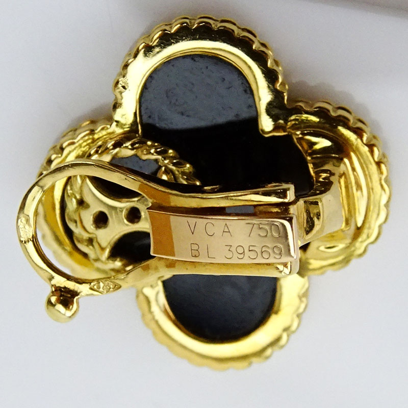 Van Cleef & Arpels 18 Karat Yellow Gold and Black Onyx Alhambra Earrings