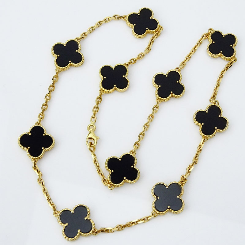 Van Cleef & Arpels 18 Karat Yellow Gold and Black Onyx Alhambra Necklace