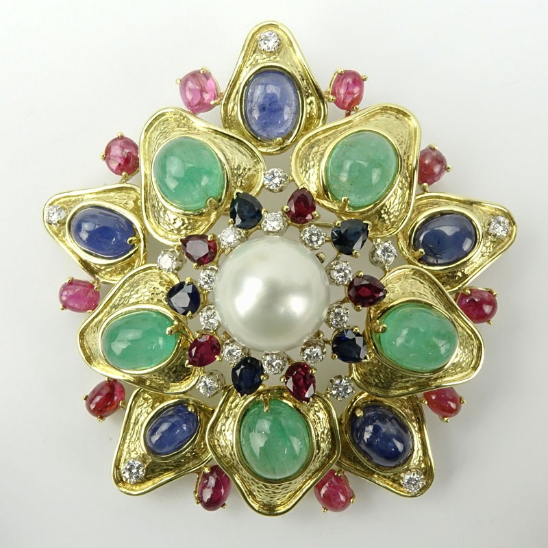 Circa 1960s Paul Flato Exquisite and Unique Custom Made Approx. 87.0 TW Carat Cabochon Emerald and Sapphire