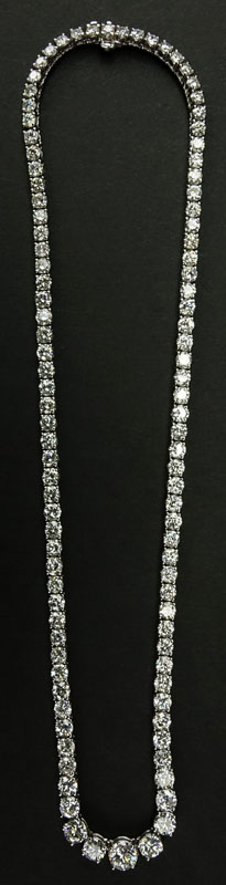 Approx. 25.0 Carat Round Brilliant Cut Diamond and 18 Karat White Gold Riviera Necklace.