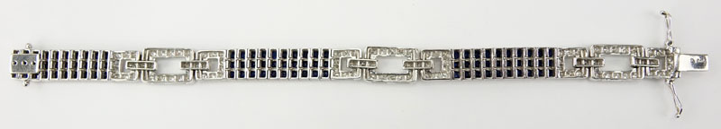 Art Deco Diamond, Invisible Set Sapphire and 18 Karat White Gold Bracelet