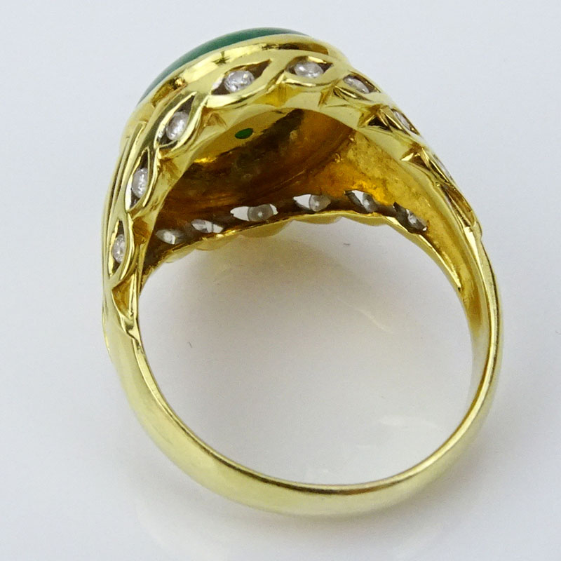 Man's Circa 1950s Cabochon Jade and 18 Karat Yellow Gold Ring with small diamond accents