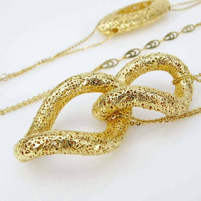 Retro Circa 1940s 18 Karat Yellow Gold Free Form 46" Long Necklace
