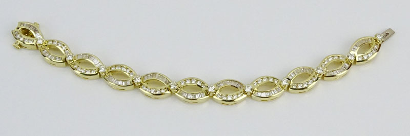 8.0 Carat Round Brilliant and Baguette Cut Diamond and 18 Karat Yellow Gold Bracelet