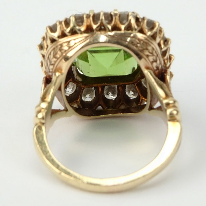 19th Century Victorian Emerald Cut Peridot, Diamond and 14 Karat Yellow Gold Bishop's Ring