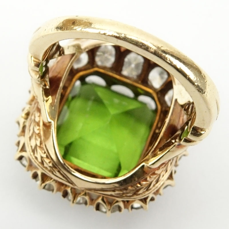 19th Century Victorian Emerald Cut Peridot, Diamond and 14 Karat Yellow Gold Bishop's Ring