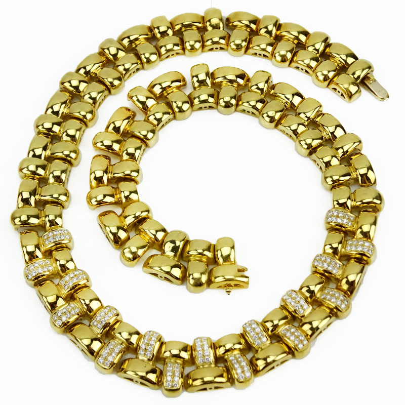 Heavy 18 Karat Yellow Gold and 3.50 Carat Round Brilliant Cut Diamond Necklace