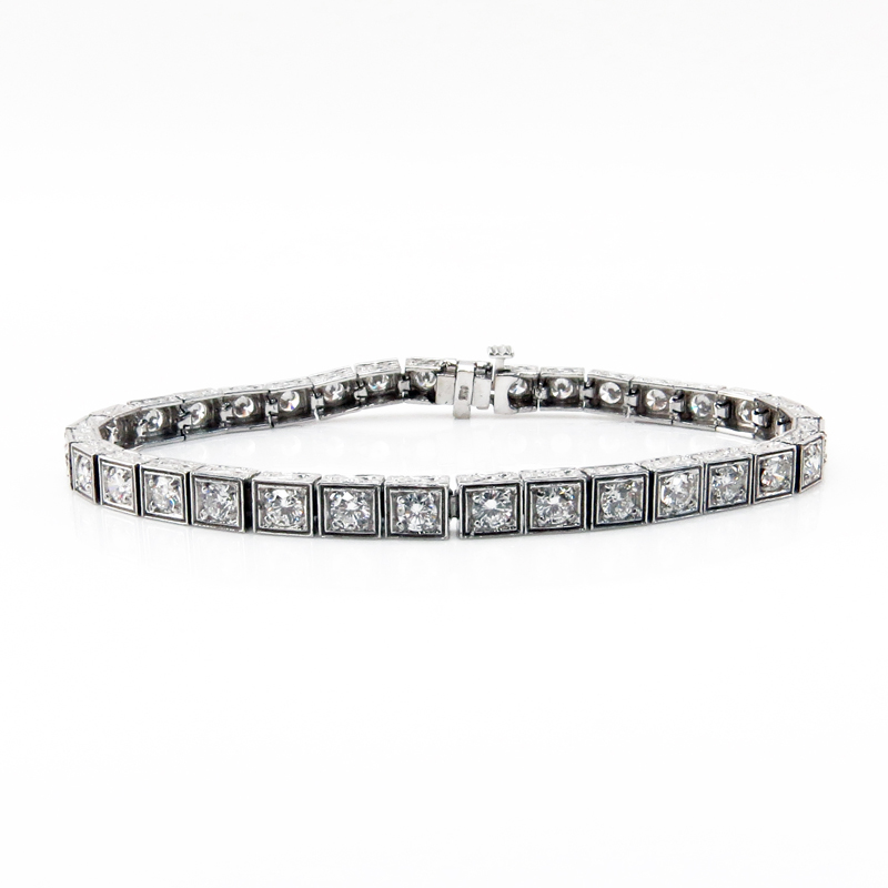 Vintage Approx. 5.25 Carat Round Brilliant Cut Diamond and 14 Karat White Gold Line Bracelet