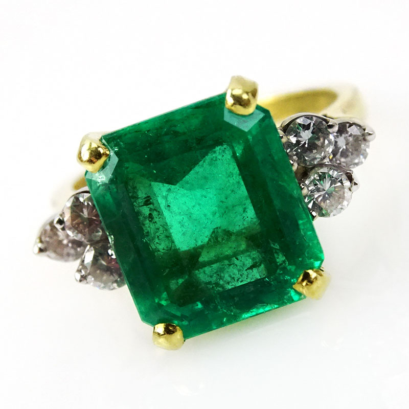 Lady's Vintage Approx. 6.66 to 6.95 Carat Rectangular Step Cut Emerald