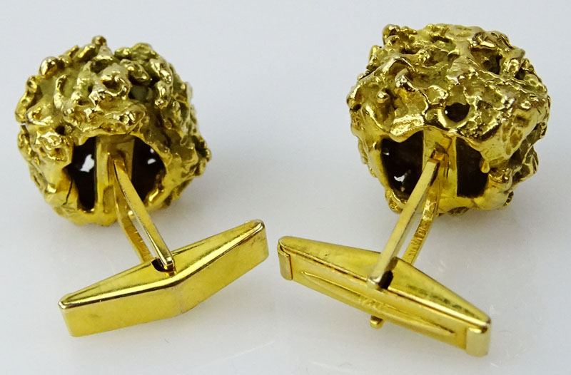 Vintage Pair of Heavy 14 Karat Yellow Gold Nugget Cufflinks