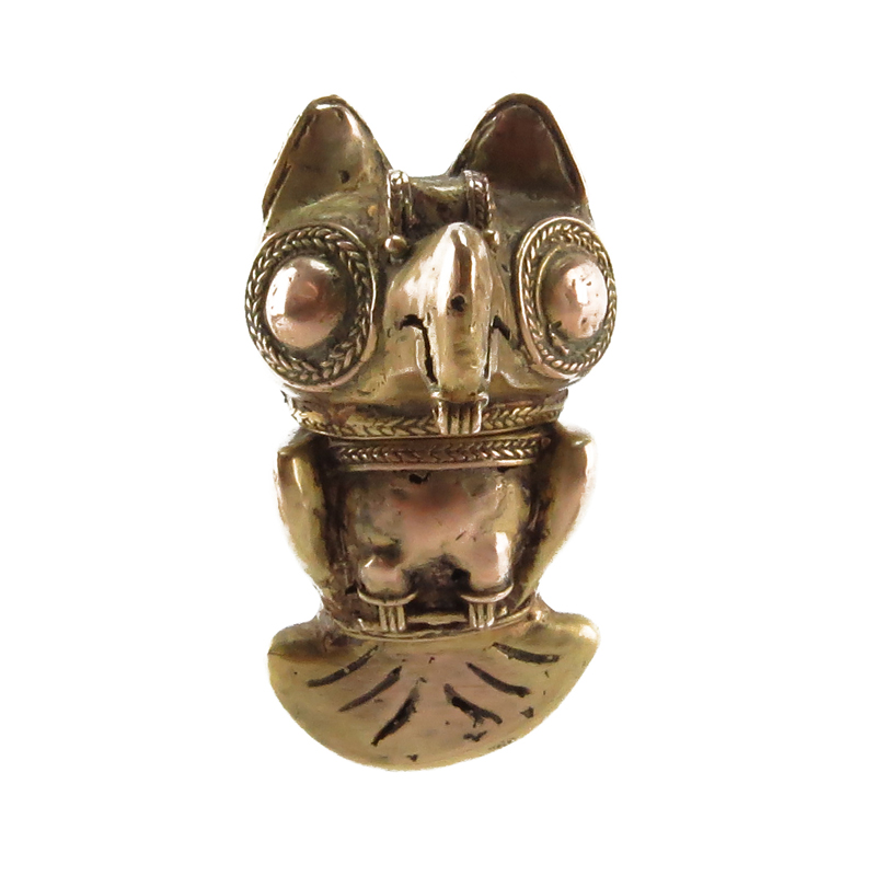 Pre-Columbian Tumbaga (Gold/Copper Alloy) Poporo Depicting an Owl