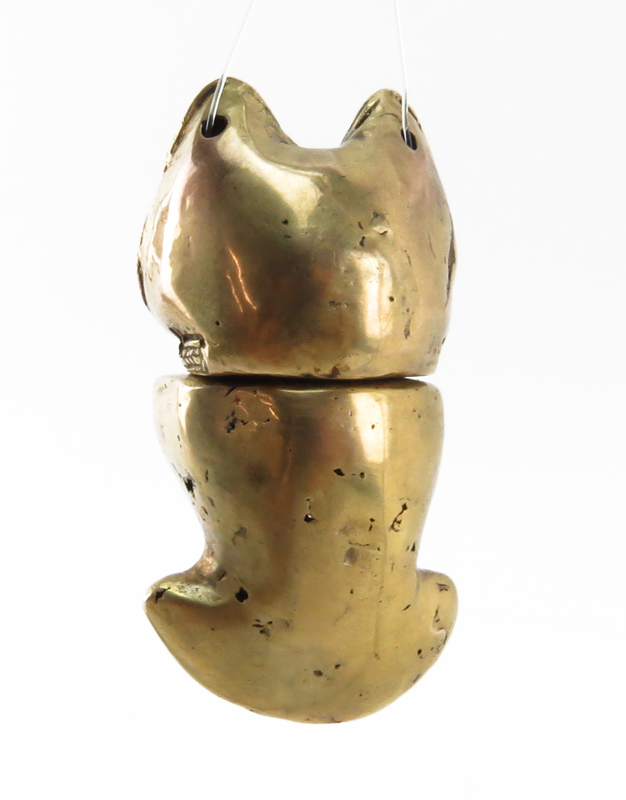 Pre-Columbian Tumbaga (Gold/Copper Alloy) Poporo Depicting an Owl