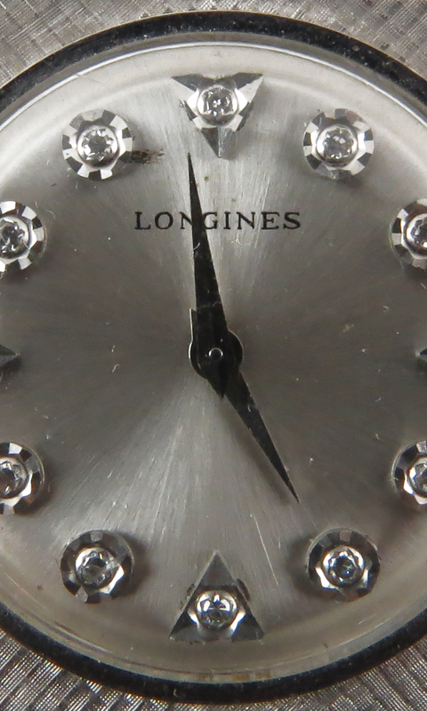 Vintage Longines Diamond Dial 14 Karat White Gold Watch