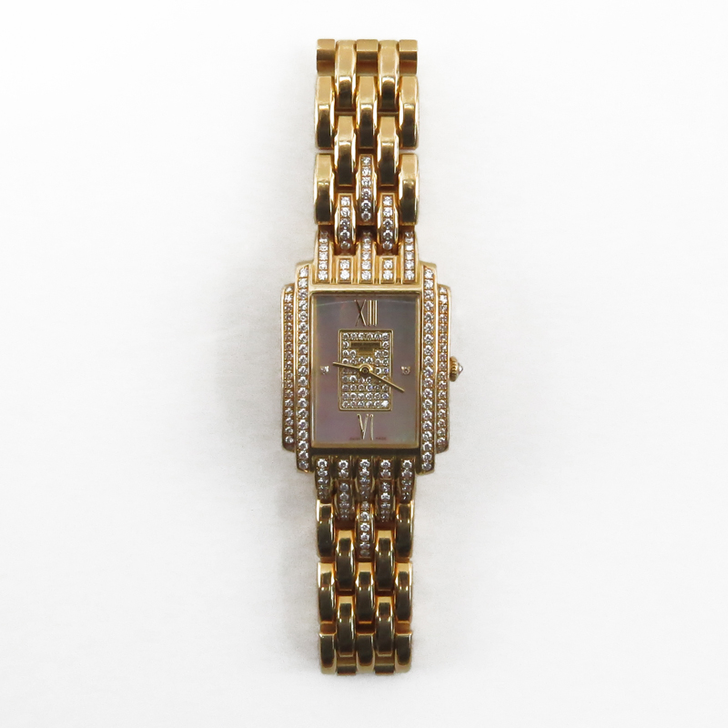 Lady's Patek Philippe 18K Yellow Gold and 1.30 Carat Pave Set Diamond ...