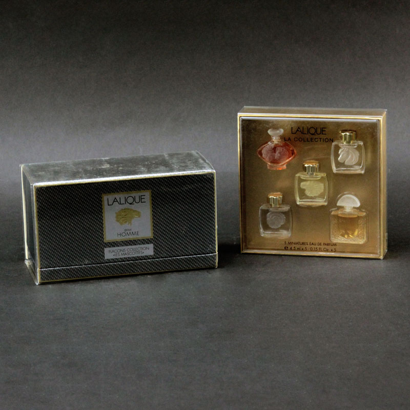 Lot of Two (2) Lalique Miniature Perfume Bottle Boxed Sets