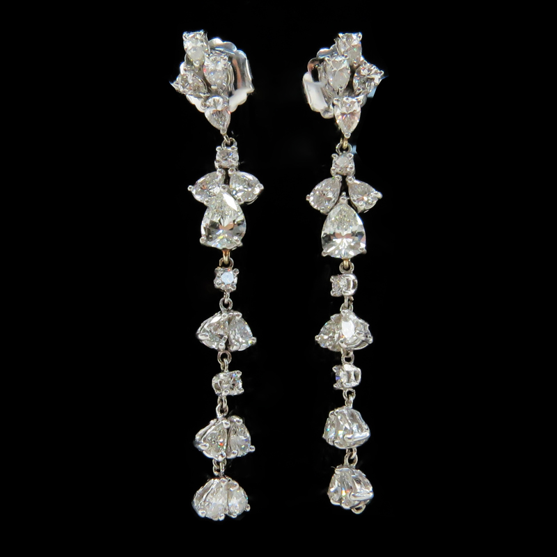 Lady's Vintage Approx. 7.0 Carat TW Pear Shape Diamond and Platinum Chandelier Earrings with Detachable Drops, each earring set with .75 Carat Pear Shape Diamond