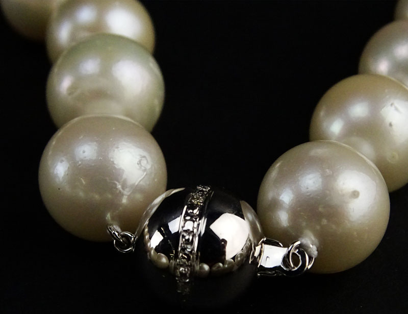 Single Strand Graduated South Sea White Pearl Necklace with 14 Karat Gold  Ball Clasp