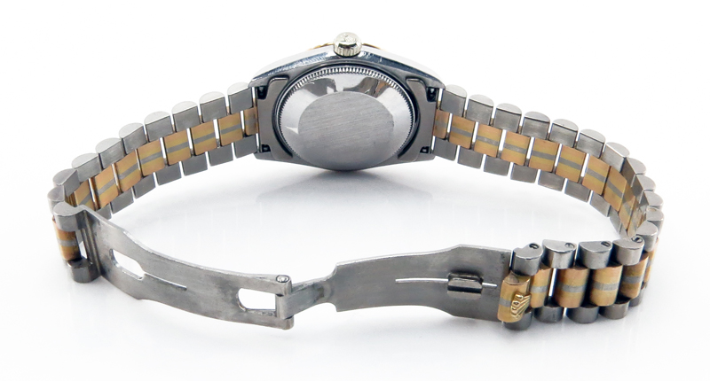 Man's Rolex 18K Tridor DateJust Automatic Movement Bracelet Watch with Diamond Hour Markers and Diamond Bezel