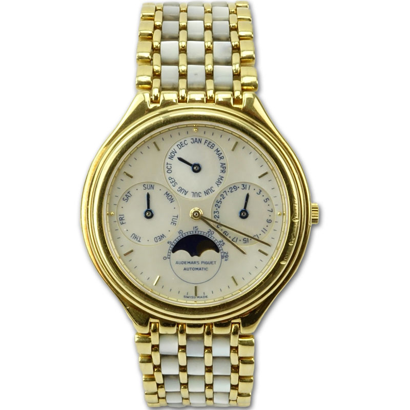 Man's Audemars Piquet Quantieme Perpetuel Automatique N0.012 18 Karat Yellow Gold and Mother of Pearl Bracelet Watch