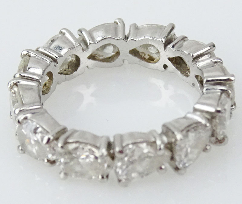 Vintage Approx. 6.0 Carat Pear Shape Diamond and Platinum Eternity Band. Diamonds G-H color, VS1-VS2 clarity