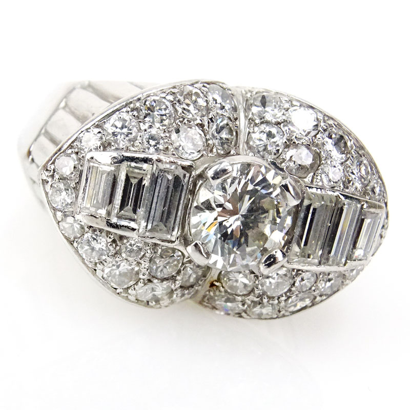 Art Deco Approx. 6.20 Carat TW Diamond and Platinum Ring Set in the Center with an 1.70 Carat Round Brilliant Cut Diamond