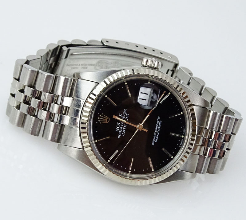 Men's Rolex Oyster Perpetual DateJust Stainless Steel Watch with Black Dial