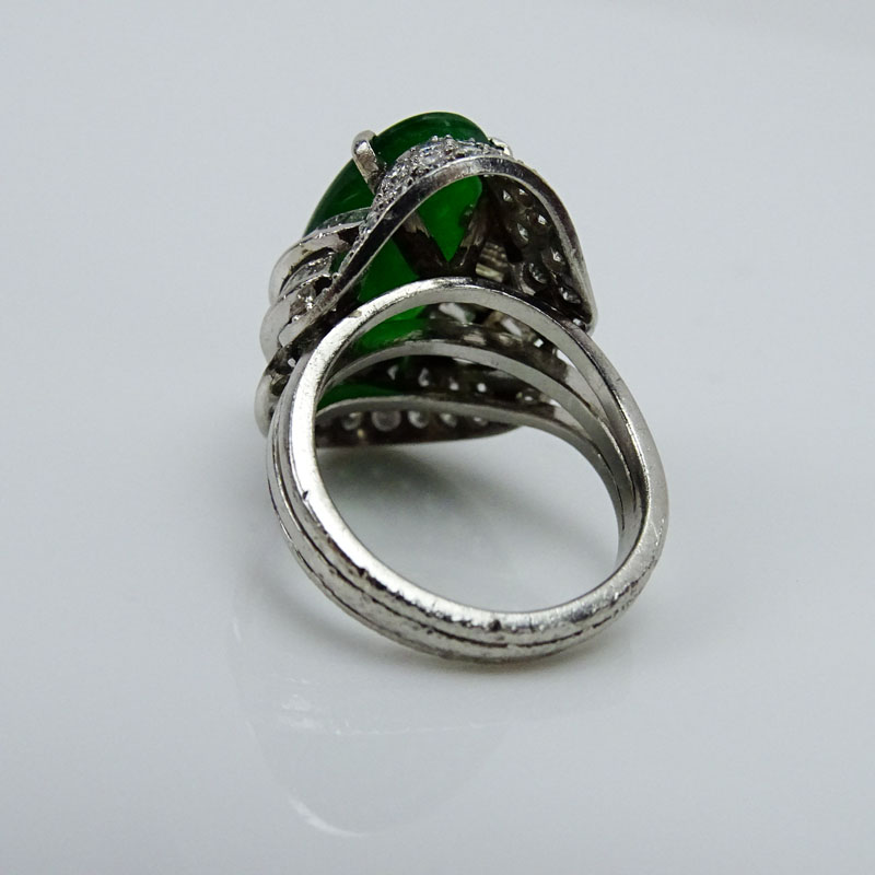 Art Deco Designed Platinum and Jade Ring