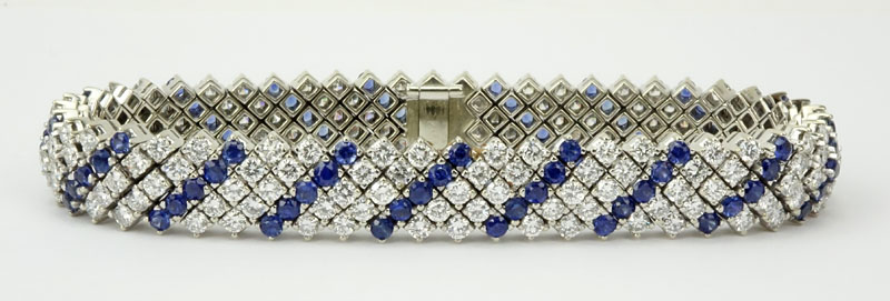 Vintage Spritzer & Furhmann Fine Quality 176 Round Brilliant Cut Diamond, 85 Round Brilliant Cut Sapphire and 18 Karat White Gold Bracelet