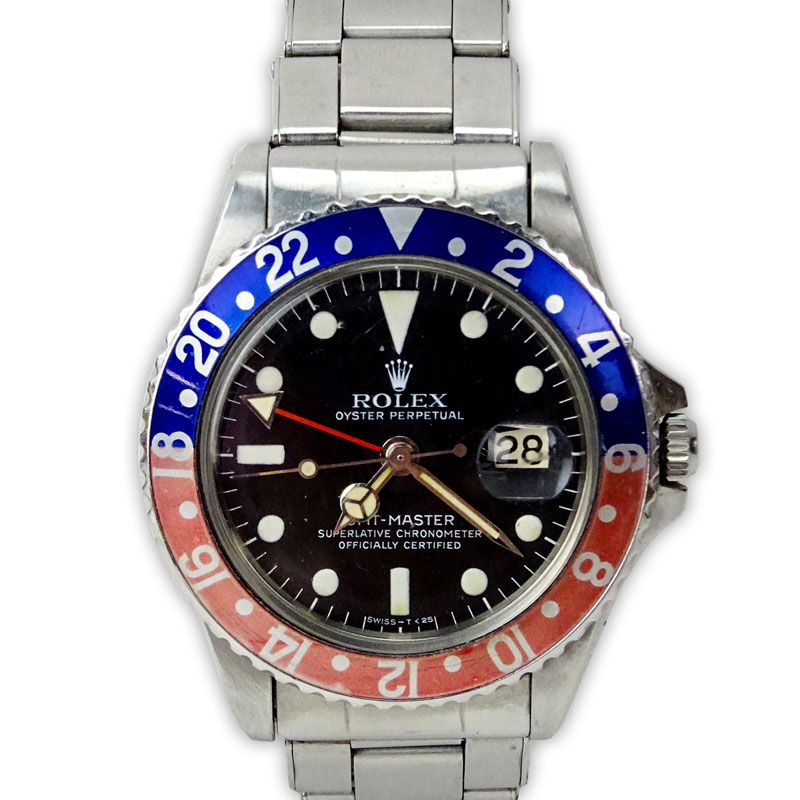 Circa 1959 Man's Rolex GMT Master Stainless Steel Watch with Pepsi Bezel