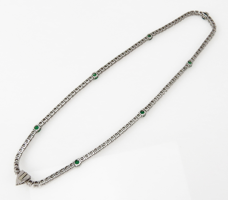 Art Deco style Approx. 8.0  Carat Round Brilliant Cut Diamond, Emerald and Platinum Necklace