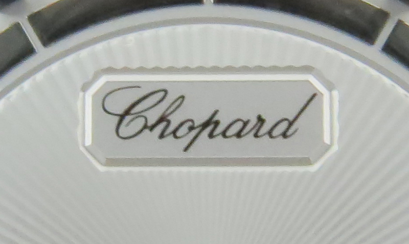 Man's Chopard 18 Karat White Gold Automatic Movement Watch with Roman Numeral Hour Markers and Crocodile Strap with 18 Karat White Gold Buckle