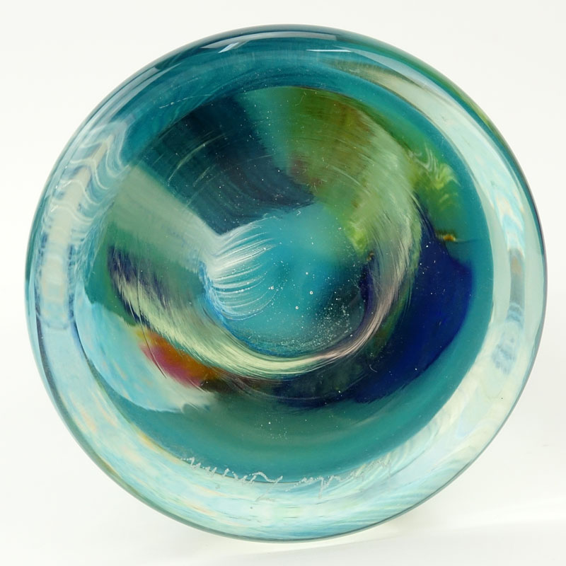 Linda Zmina, American (20th Century) Colorful Hand Blown Art Glass Vase