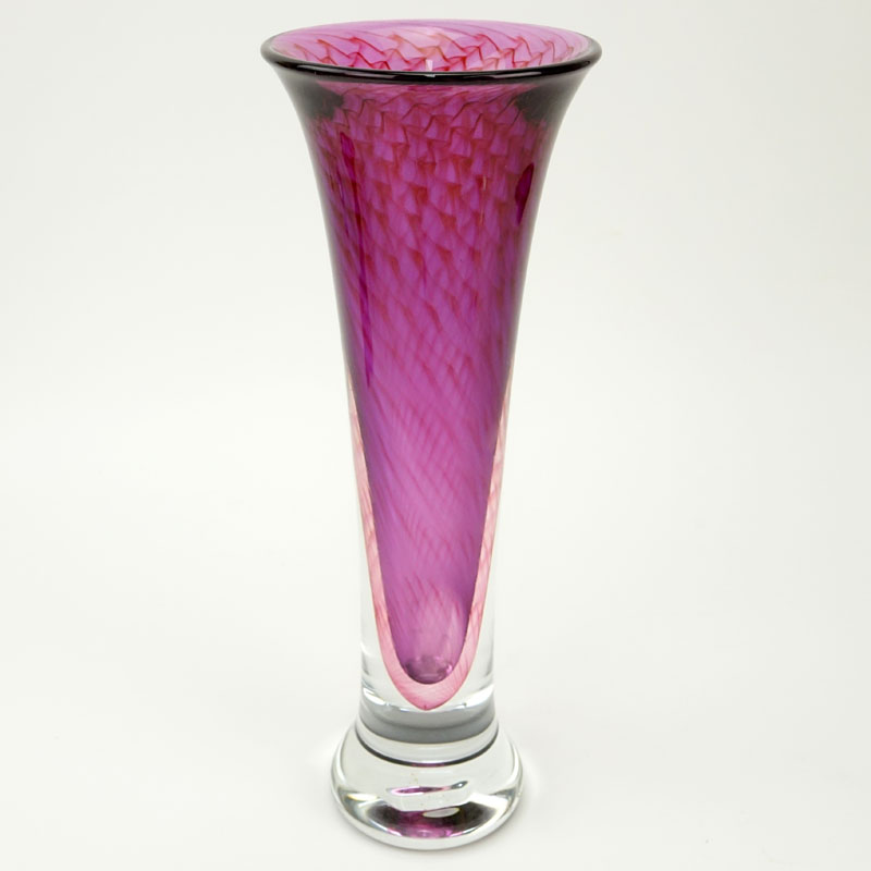 Linda Zmina, American (20th Century) Cranberry Colored Art Glass Trumpet Vase