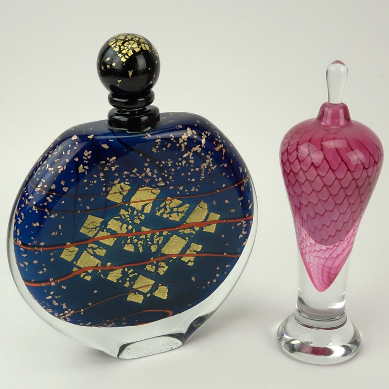 Grouping of Two (2) Hand Blown Art Glass Perfume Bottles