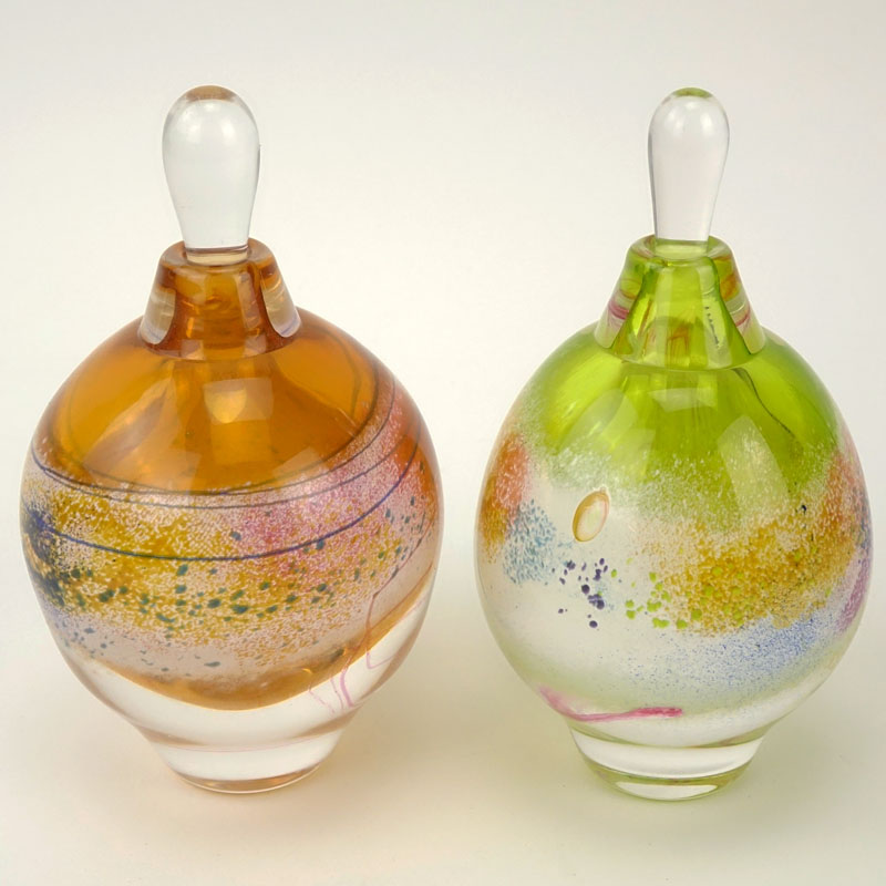 Grouping of Two (2) Hand Blown Art Glass Perfume Bottles