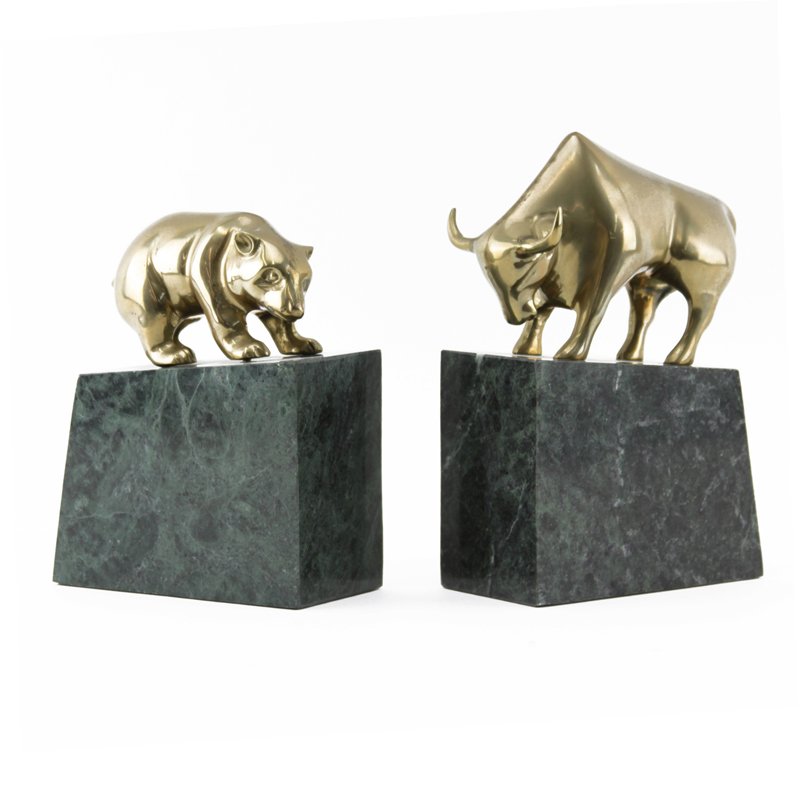 Mid Century Brass and Marble Bookends