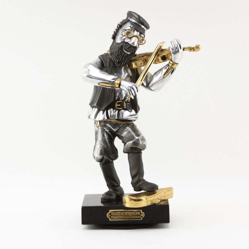 Frank Meisler, Israeli (b. 1929) Silver and Gilt  "Hasidic Fiddler" Sculpture on Marble Base.