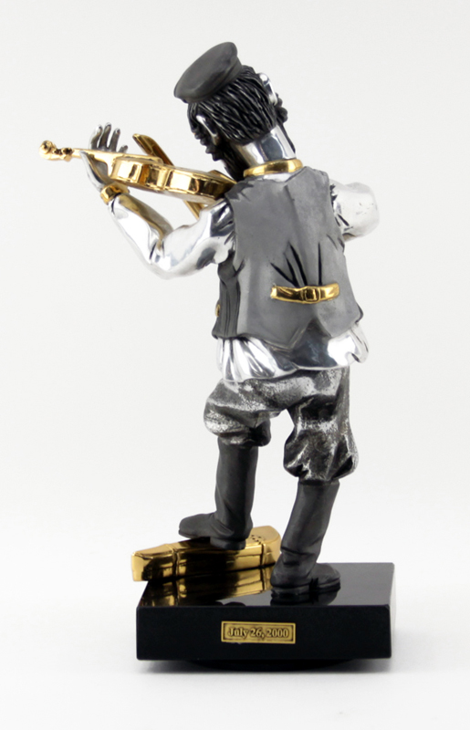 Frank Meisler, Israeli (b. 1929) Silver and Gilt  "Hasidic Fiddler" Sculpture on Marble Base.